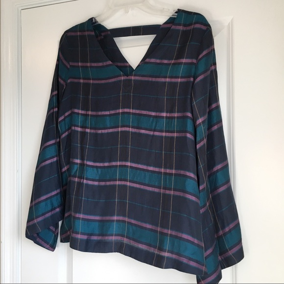 LOFT Tops - NWT LOFT Plaid Bar Back Blouse • XS
